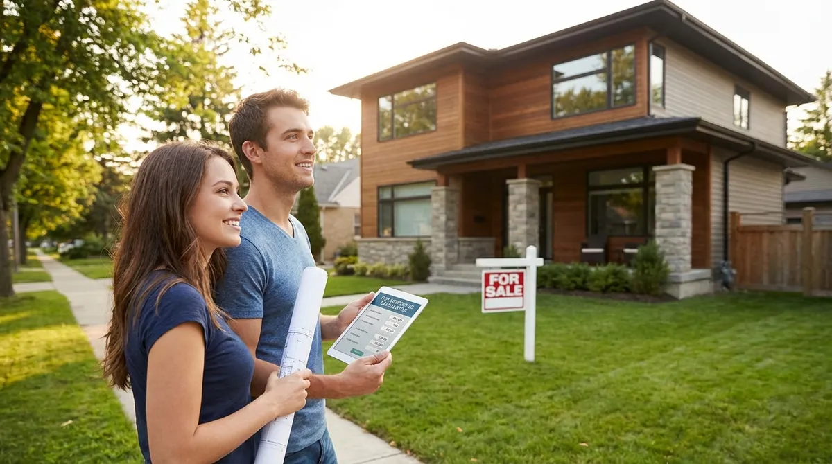 FHA Mortgage Calculator showing house and financial documents