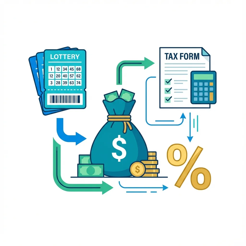 Calculations of lottery winnings including federal and state tax deductions