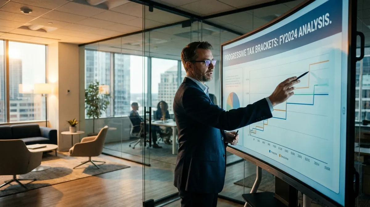 Professional analyzing federal income tax rates and brackets