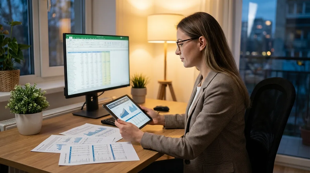 Professional analyzing federal tax documents and charts